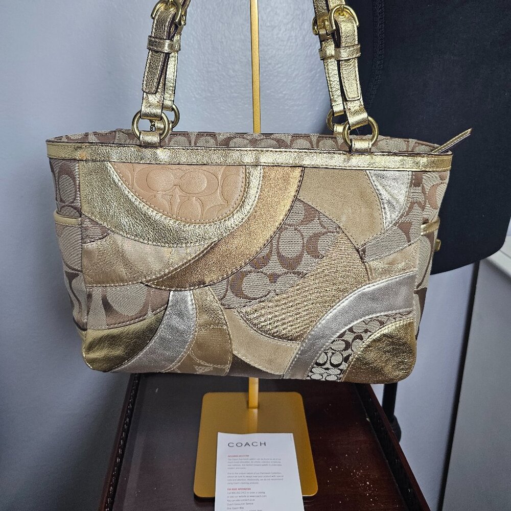 NEW Coach Y2K Gold Metallic Mosaic Patchwork Shoulder Bag Tote Purse - Picture 3 of 7